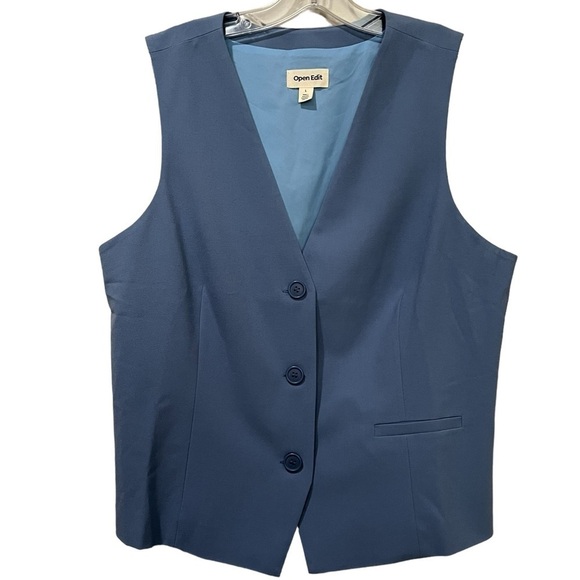 Open Edit Blue Recycled blended Cotton Button down vest R7 - Picture 1 of 4